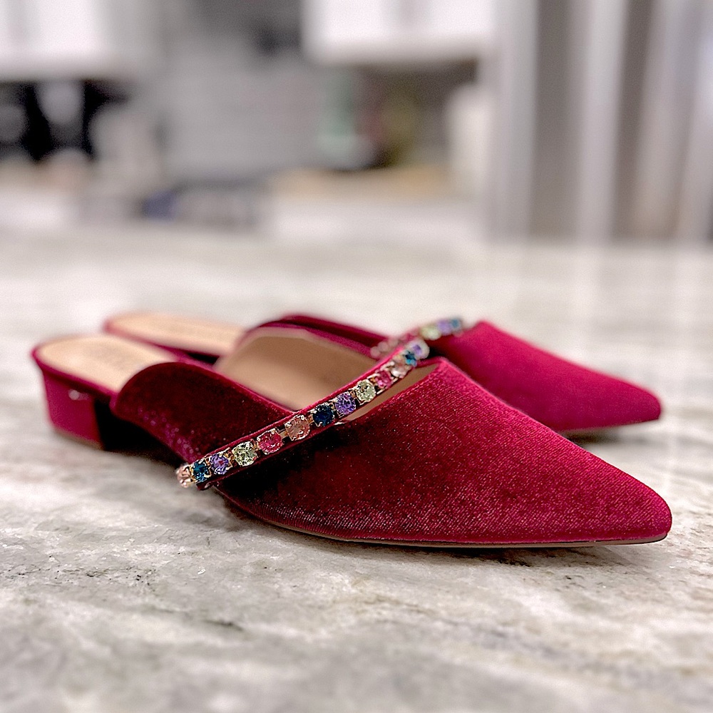 NWT Journee Collection Velvet Mule Shoes With Multicolor Rhinestones